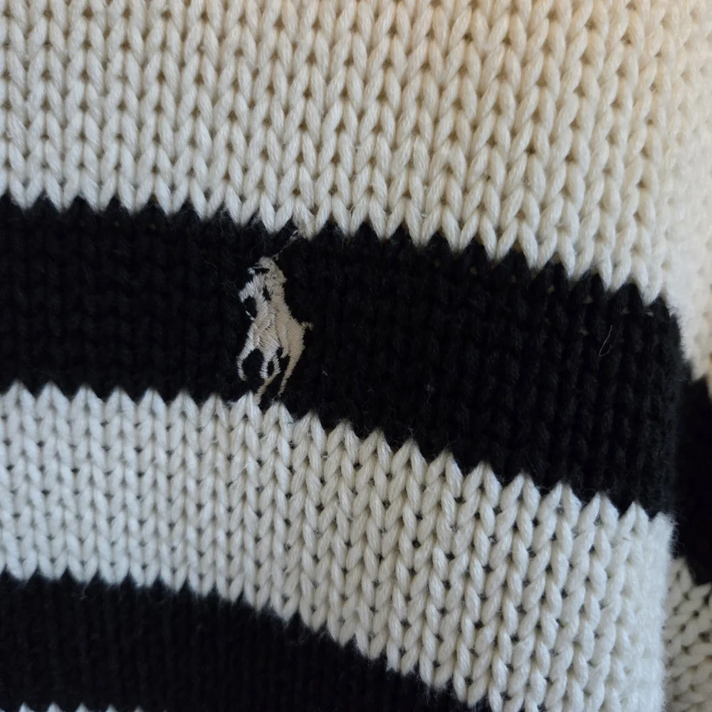 Ralph Lauren Cream Crewneck Sweater with Black Stripes